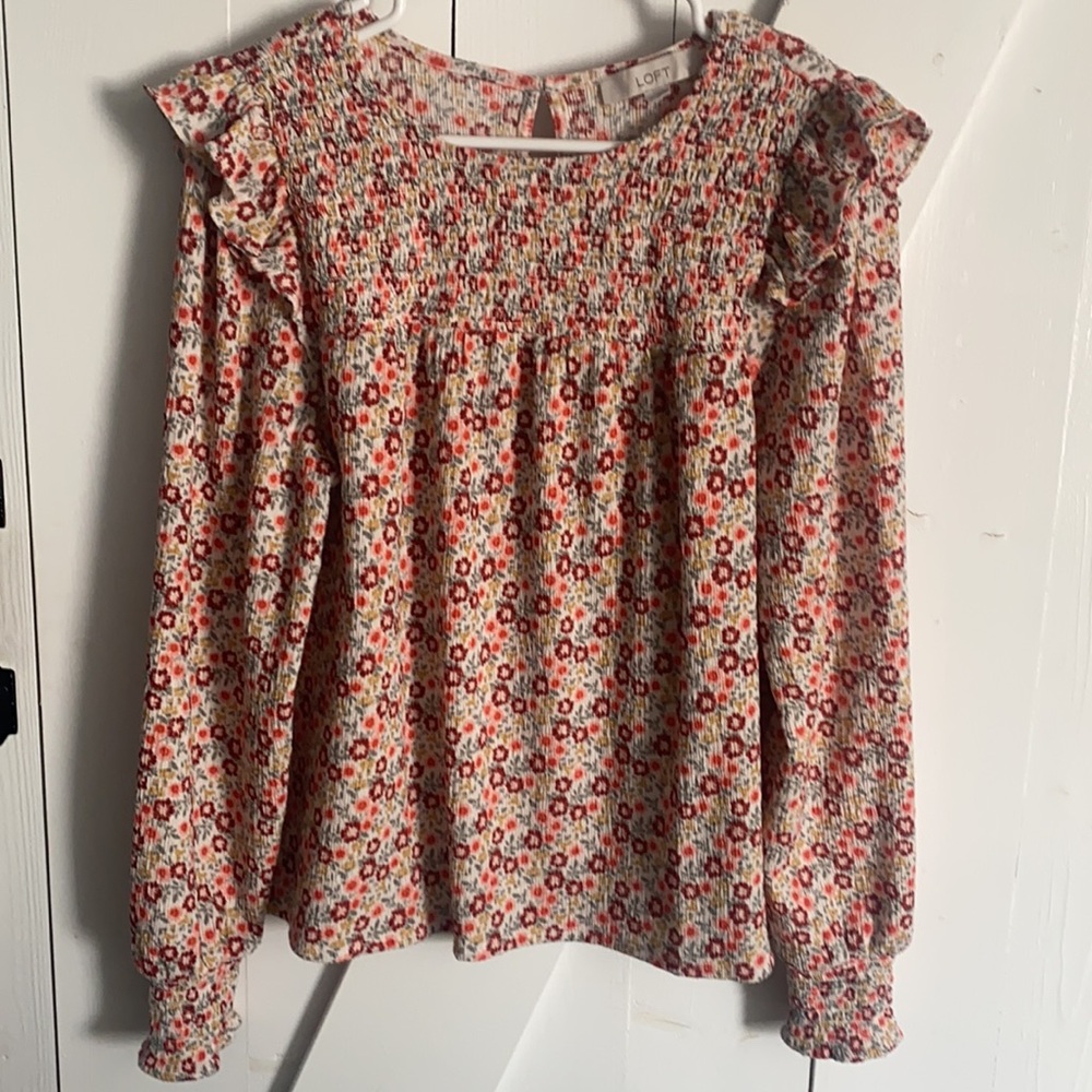 Loft Floral Smocked Ruffled Top - Picture 2 of 7